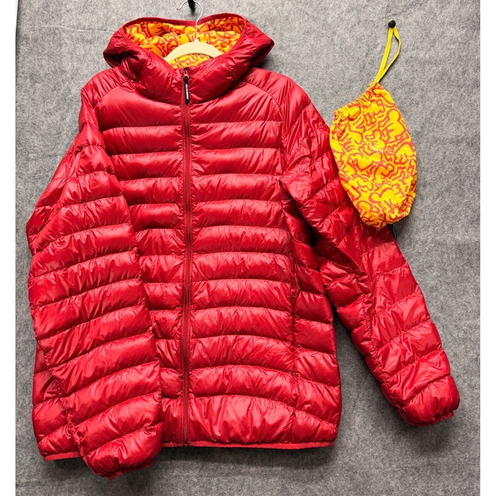 Uniqlo SPRZ NY Keith Haring Ultra Light Down Puffer Jacket Red XL Packable Hood